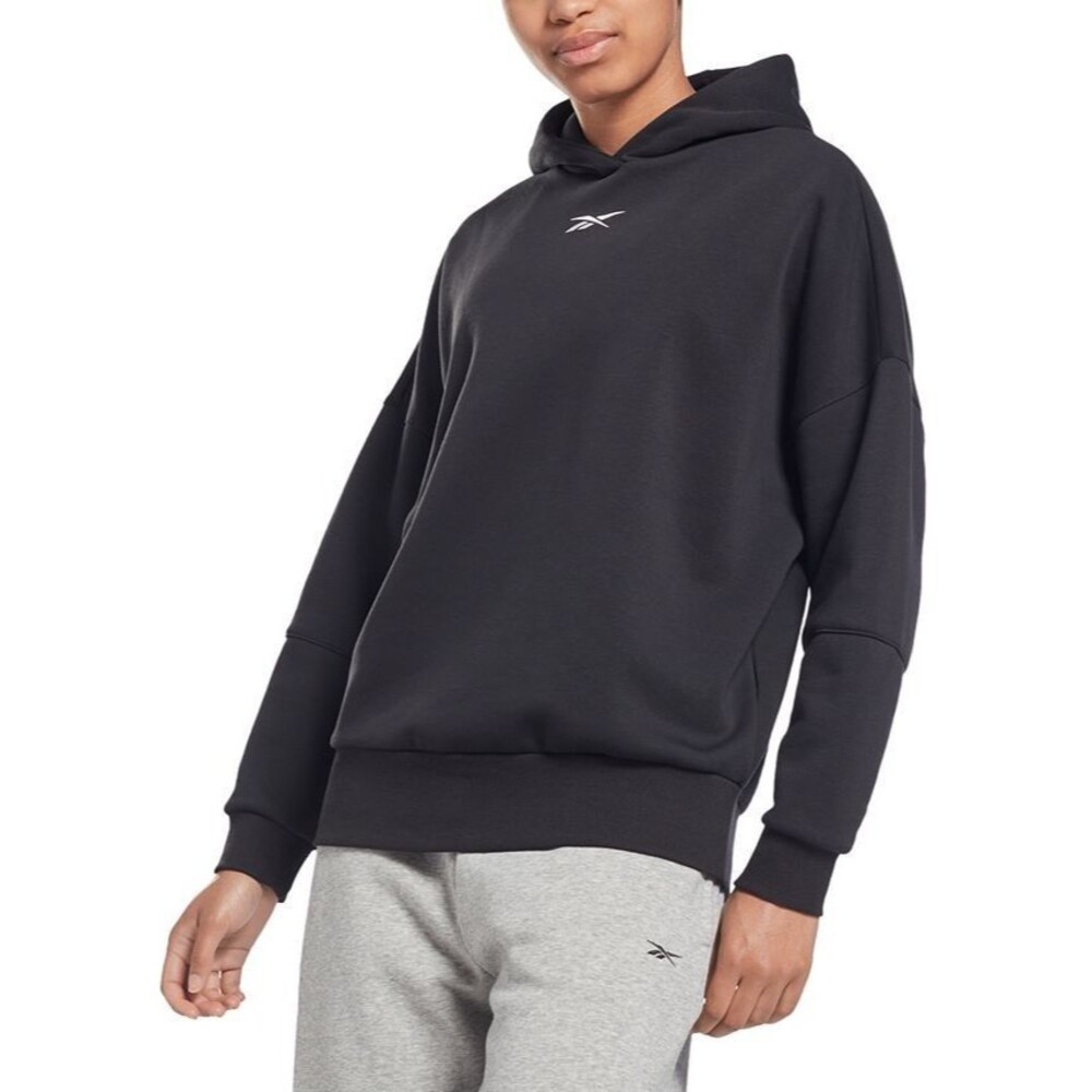 Reebok Women's Lux Oversized Pullover Sweatshirt Hoodie Logo Black M - Picture 1 of 5
